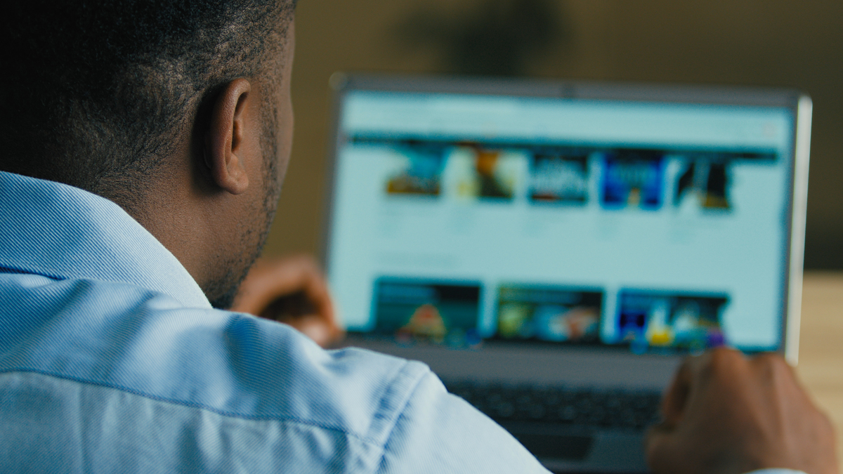 business man looking at website