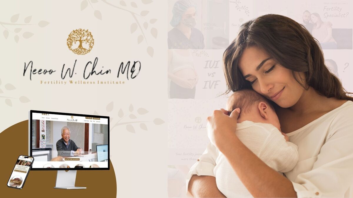 Chin Fertility Wellness institute logo and website with woman holding baby