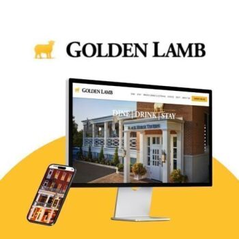 Golden Lamb website on phone and computer screen with logo