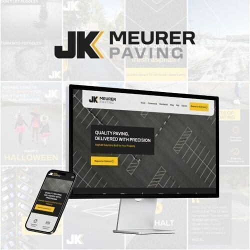 JK Meurer Paving website on phone and computer screen with logo