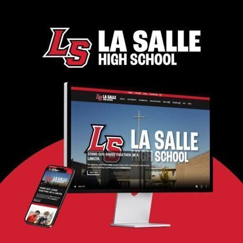 LaSalle High School website on phone and computer screen with logo