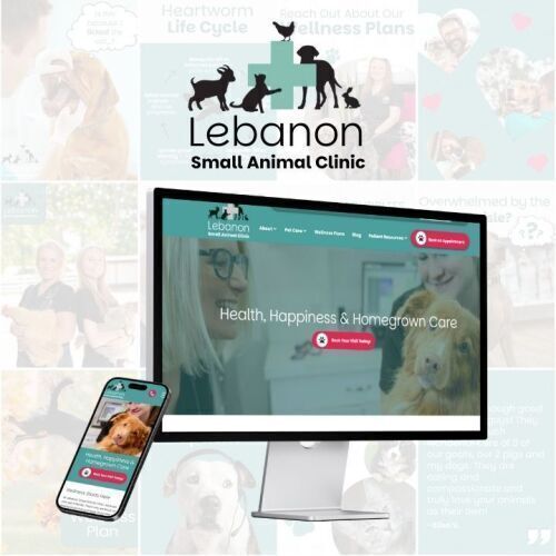 Lebanon Small Animal Clinic website on phone and computer screen with logo