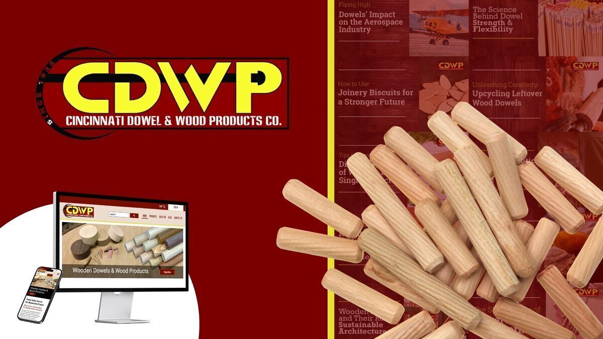 CDWP logo with website on computer and phone and wood dowels