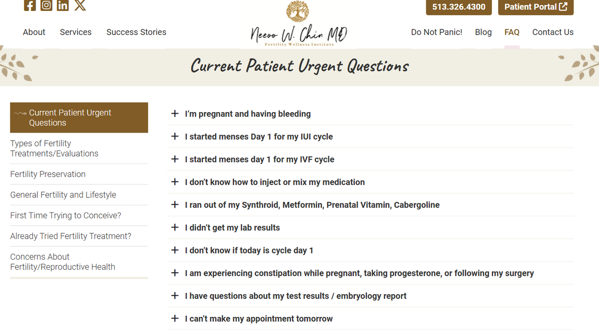 Current patient urgent questions on website